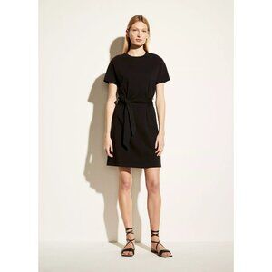 Vince Black Short Sleeve Tie Waist Dress Cotton T-Shirt Mini Dress SZ L NEW $225